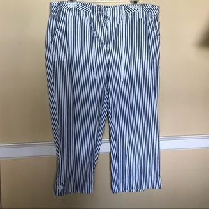 Navy and white striped capris